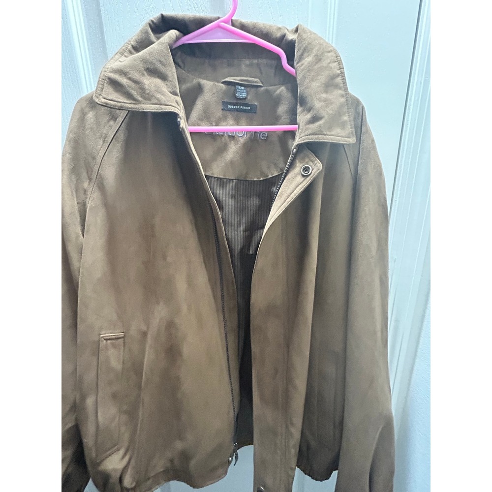 Vintage Claiborne Brown Faux Suede Jacket Y2K Minimalist Zip Up Large